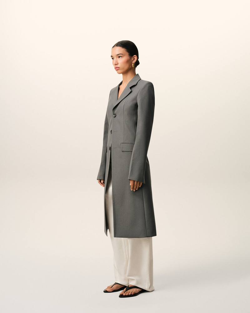 GREY NEW WOOL SIMPLE BREASTED FITTED COAT 6
