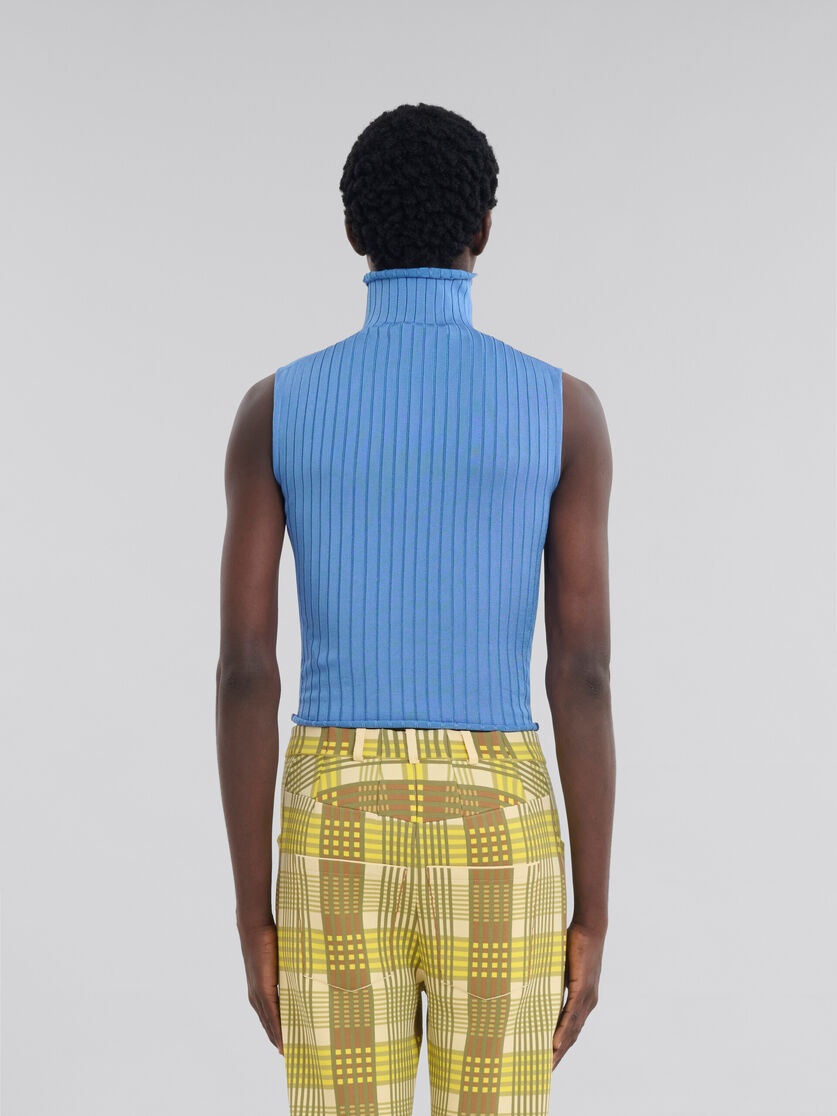 BLUE RIBBED VISCOSE TURTLENECK VEST - 3