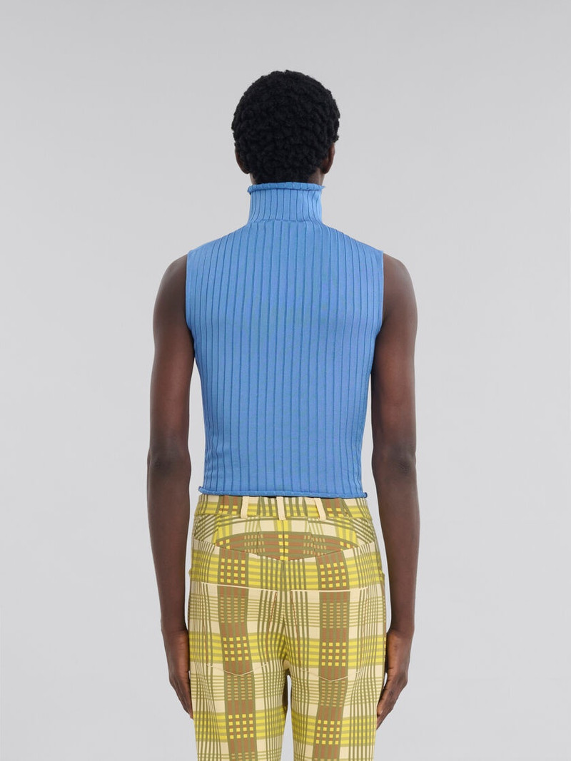 BLUE RIBBED VISCOSE TURTLENECK VEST 3