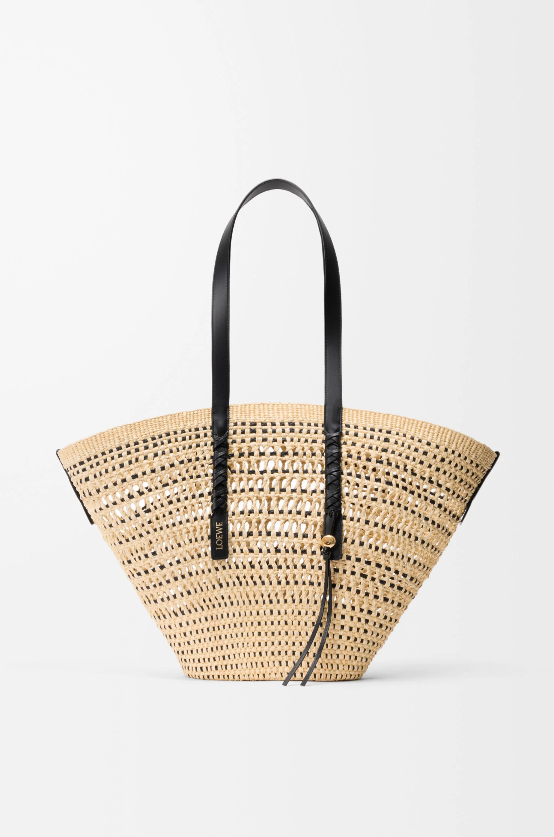 Large Braid basket in iraca palm and calfskin - 1