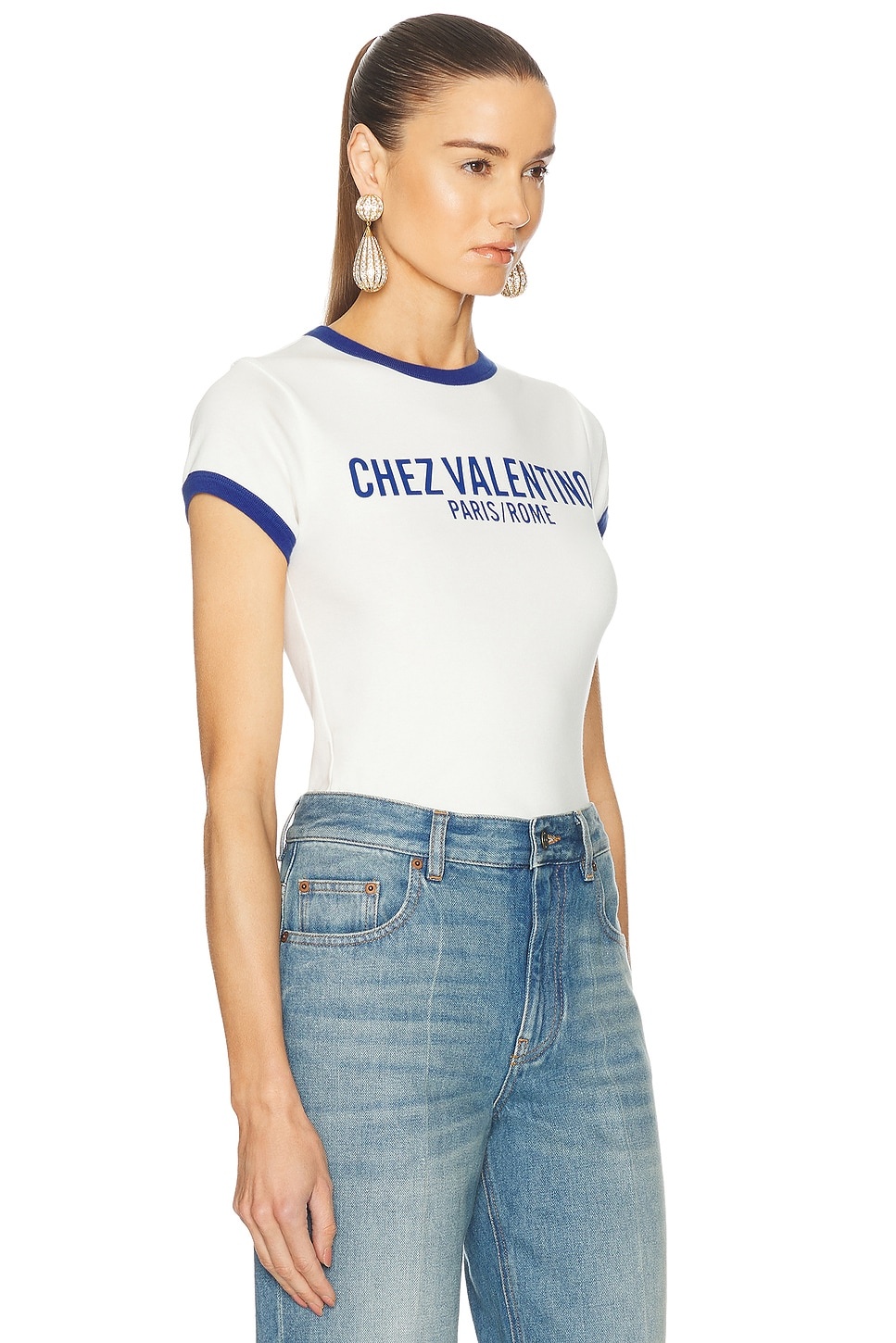 Tシャツ・カットソー VALENTINO Embroidered cotton t-shirt (6B3MG24P961 AS0) Valentino - Striped T-shirt with logo | Exclusive Designer