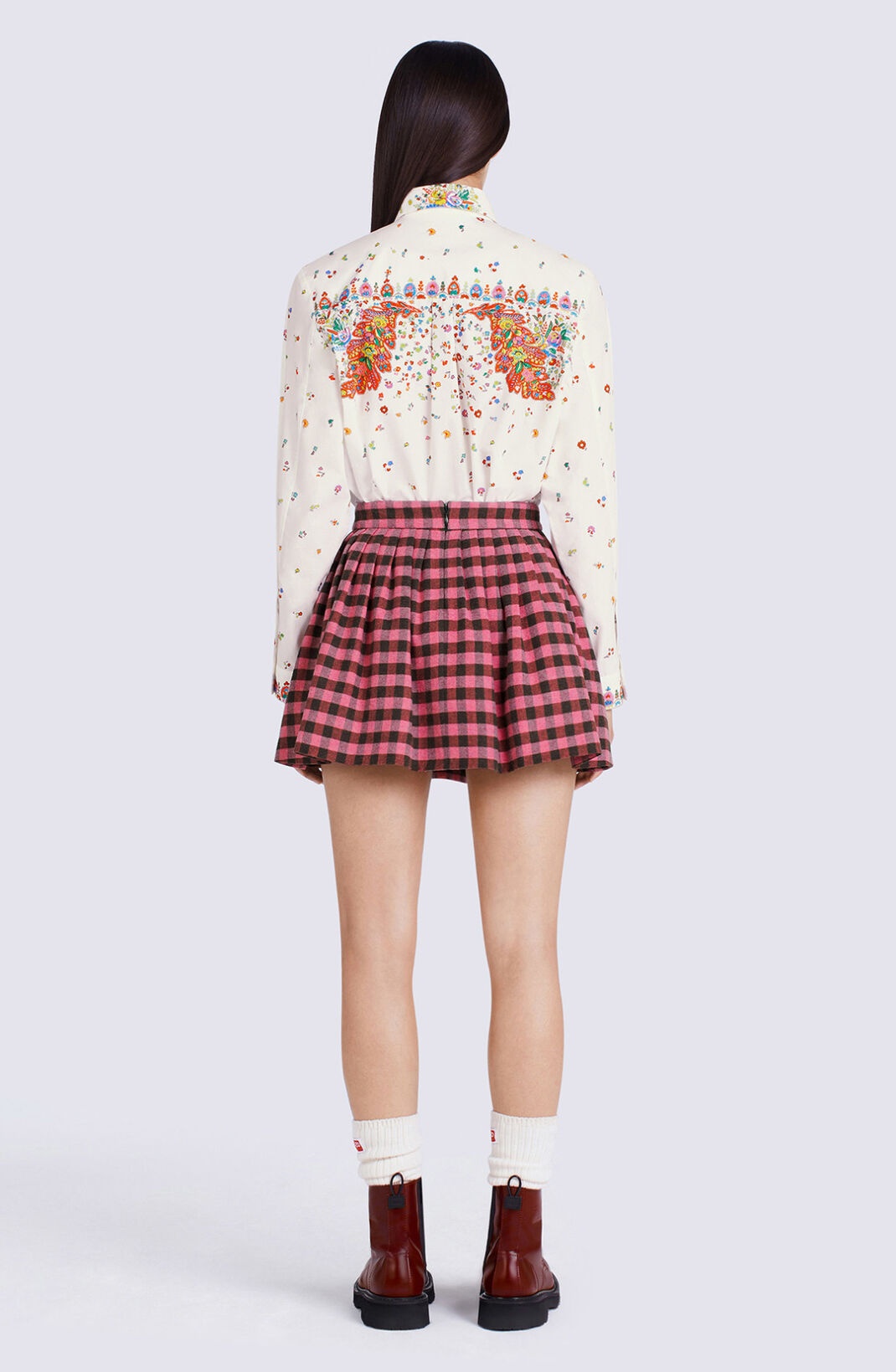 Flared gingham mini skirt - 3