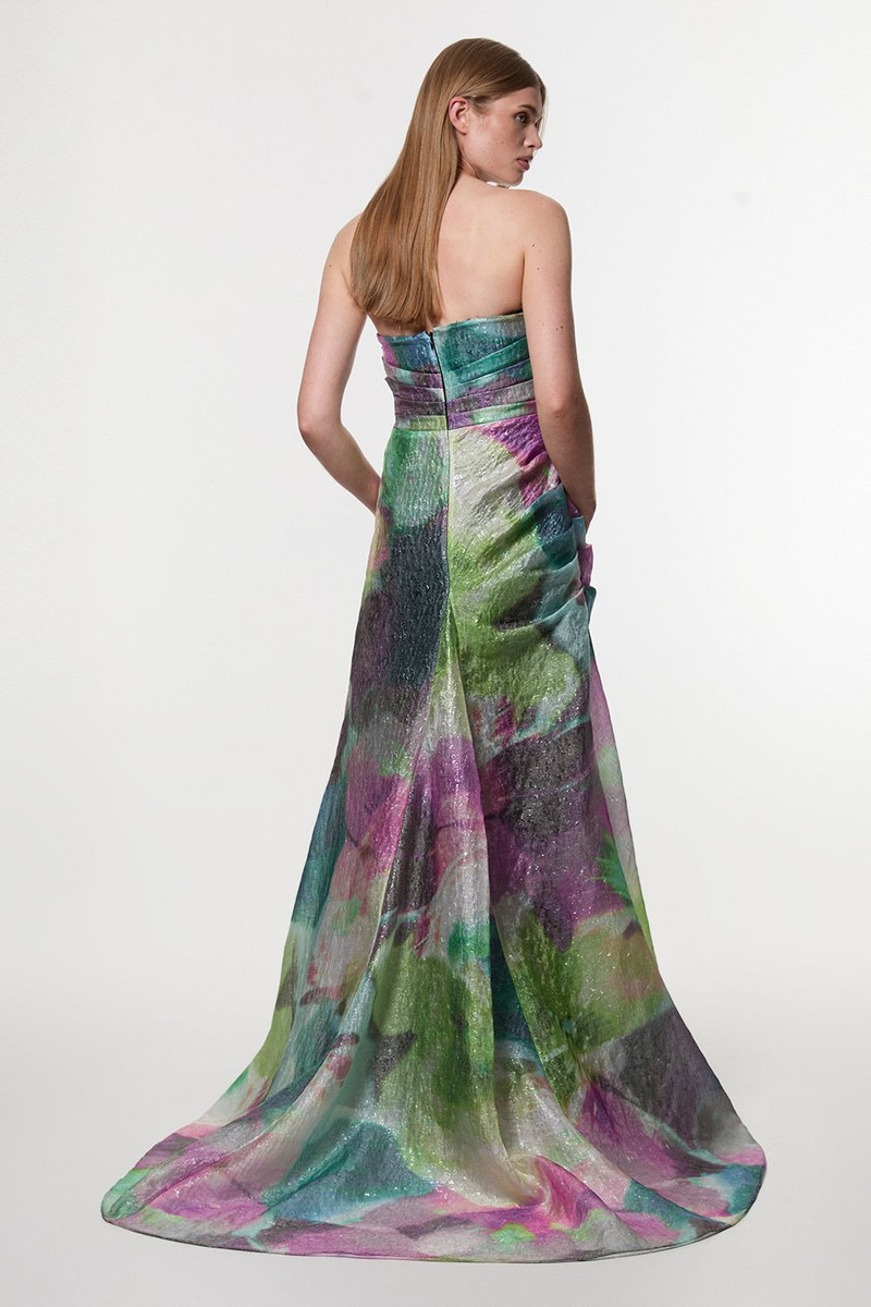 Digital Ophelia Printed Organza Fishtail Corset Maxi Dress 5