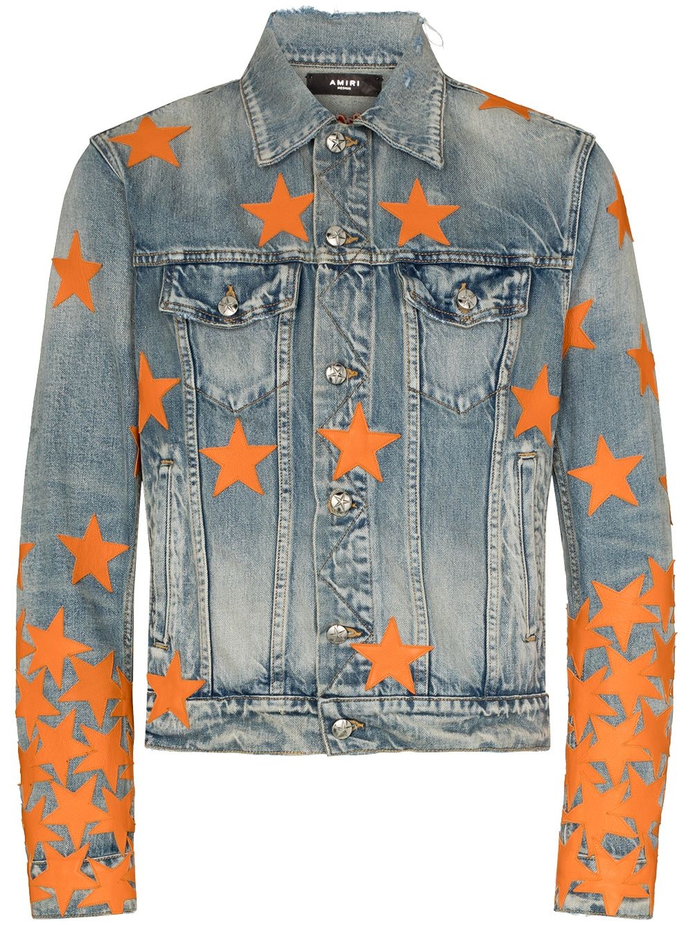 embroidered-stars slim denim jacket - 1