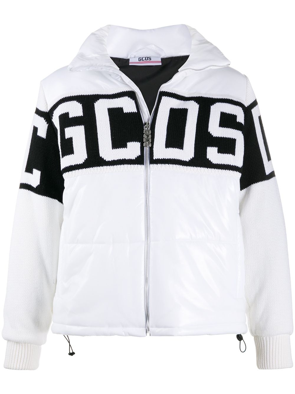 knit-panel quilted logo jacket - 1