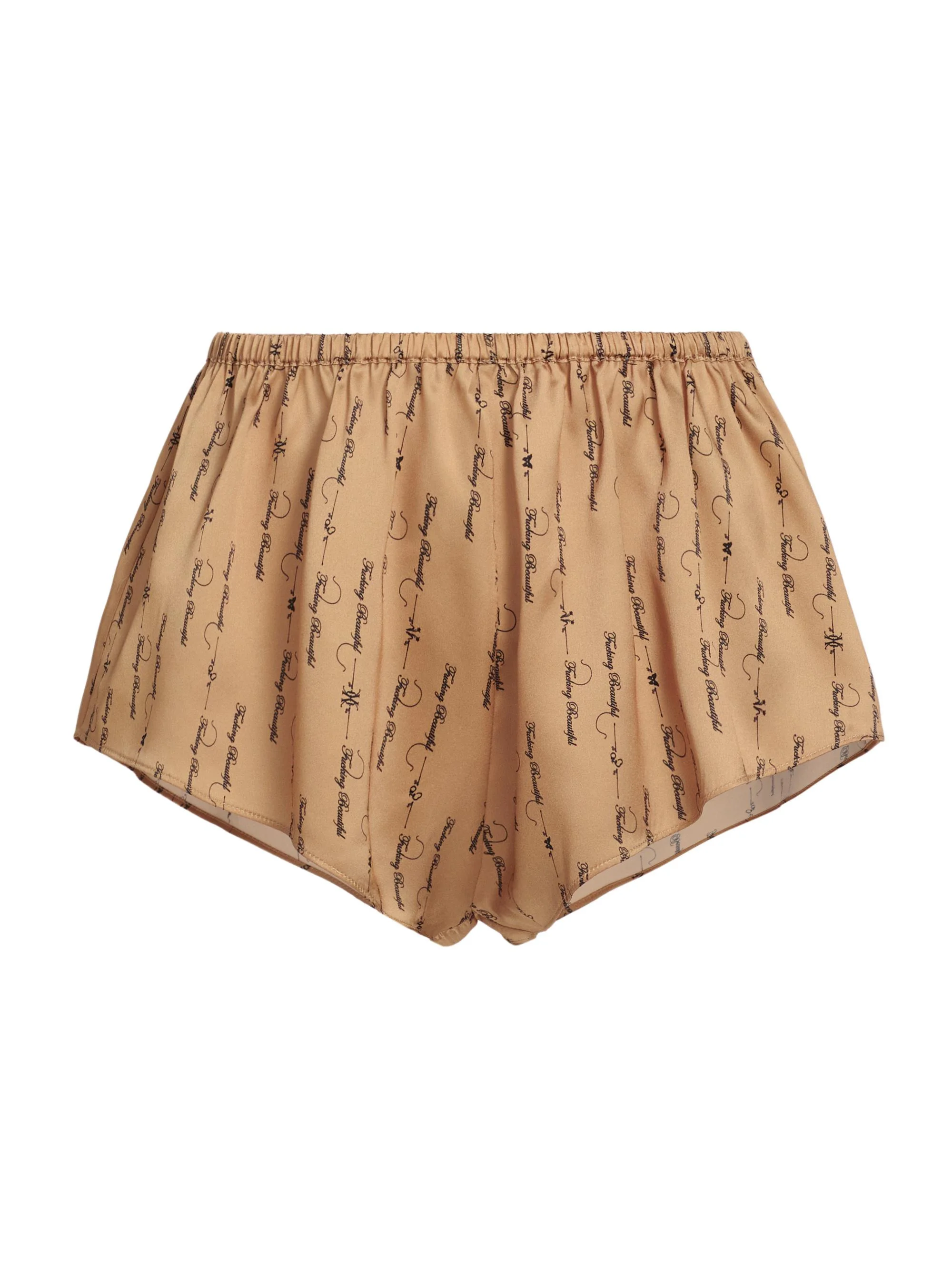 Women's Script-Printed Silk Lounge Shorts - Sable Black - 1