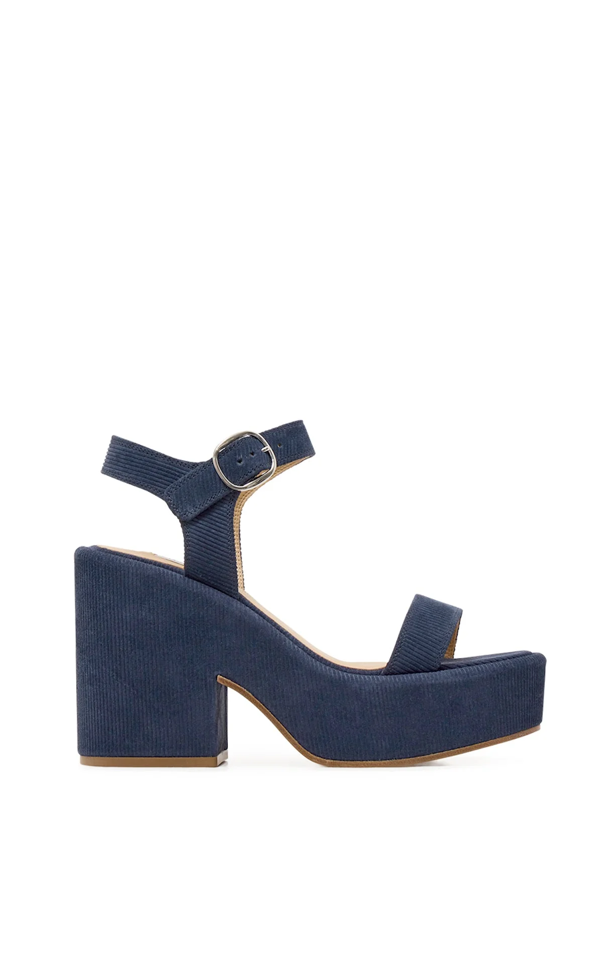 Iman Platform Sandal in Navy Suede Corduroy - 1