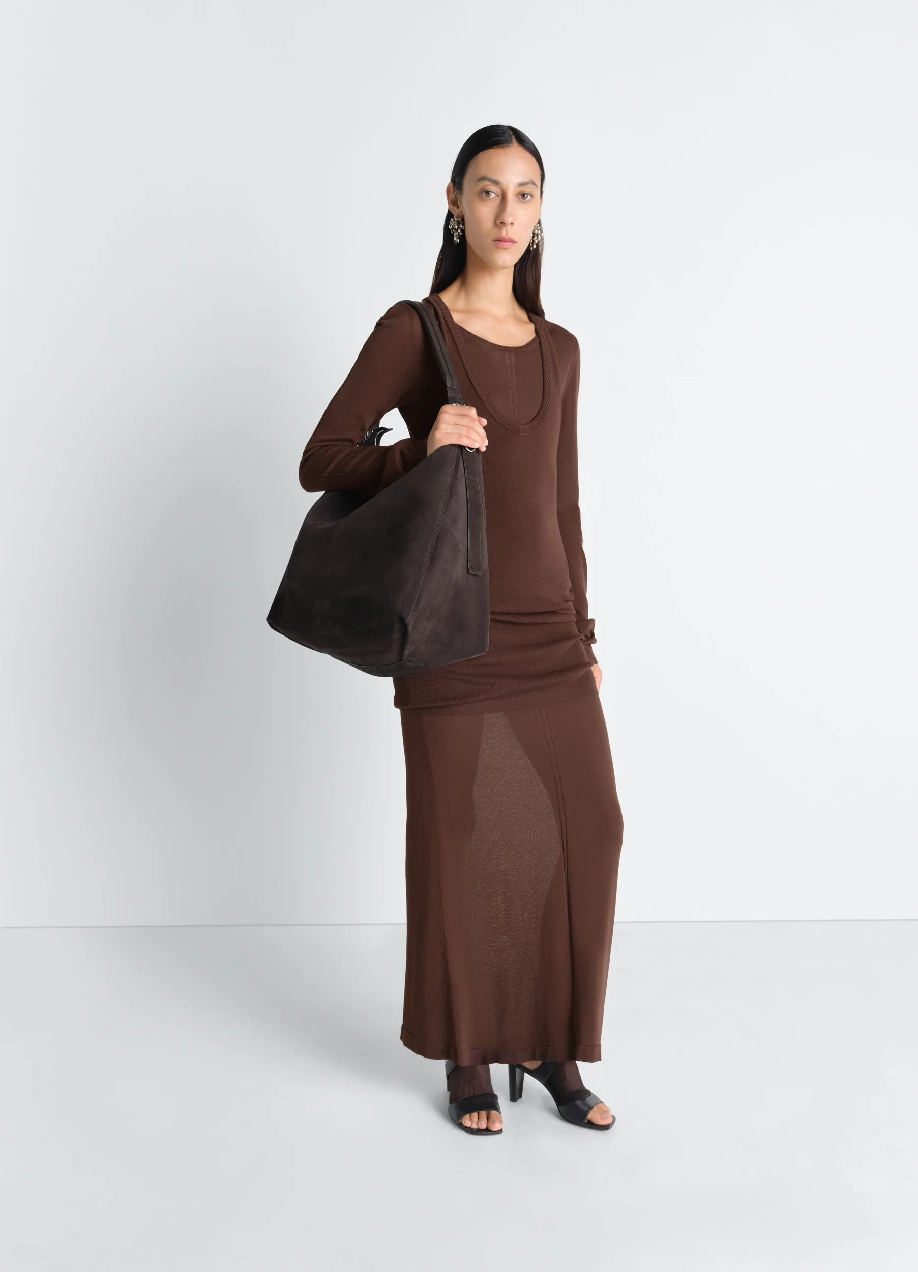 BELTED HOBO BAG IN SUEDE LEATHER - 1