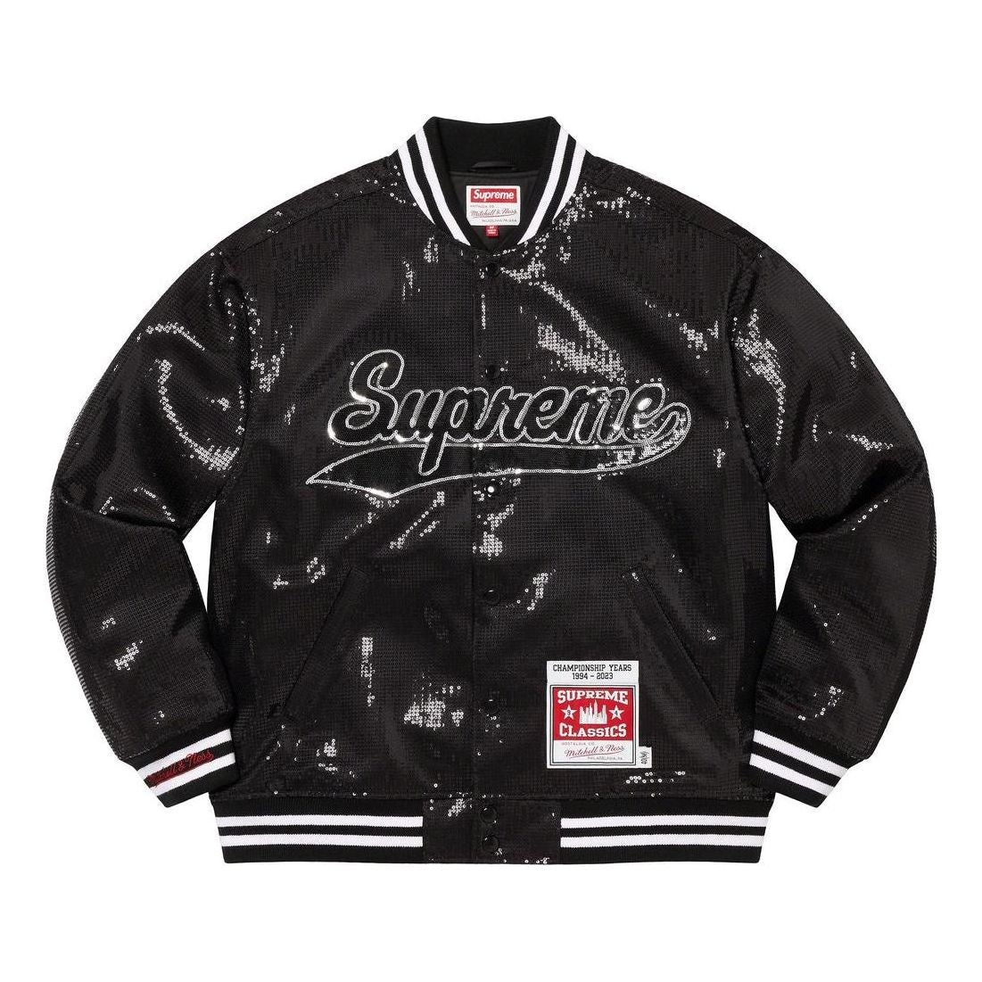 Supreme x Mitchell & Ness Sequin Varsity Jacket 'Black White' SUP-SS23-034 - 1