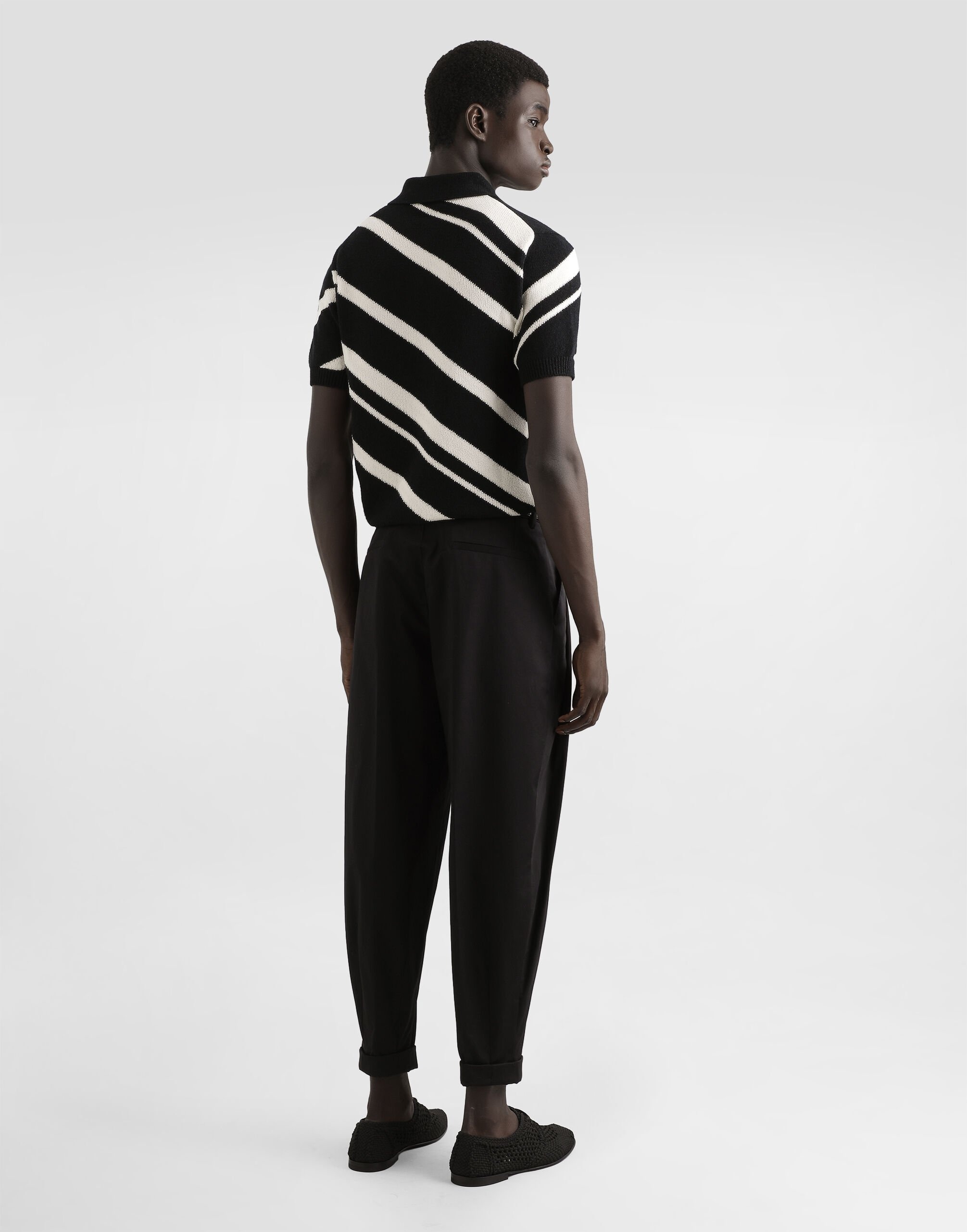 Short-sleeved cotton polo-shirt with striped inlay - 3