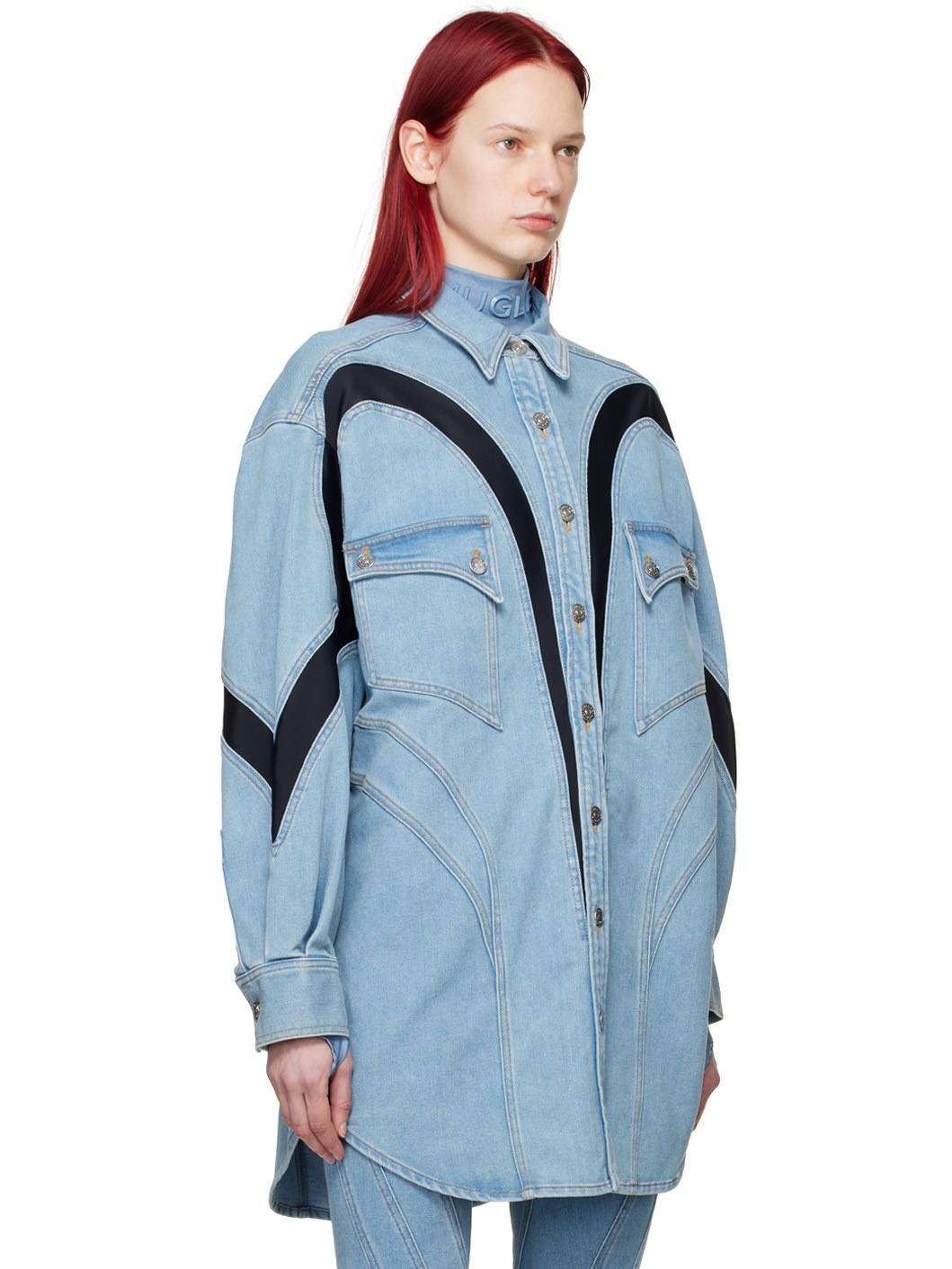 Blue Paneled Denim Shirt - 2