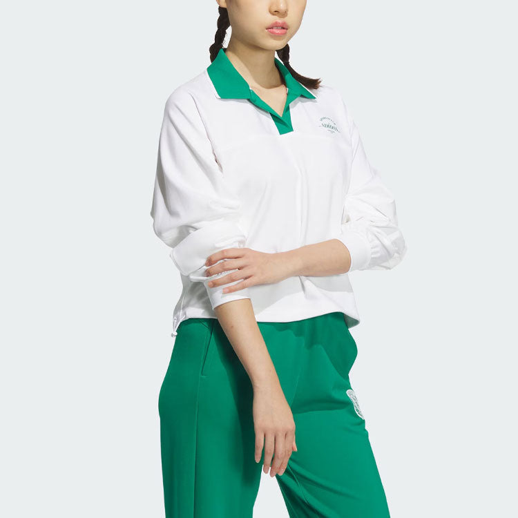 (WMNS) adidas Verbiage Polo Shirt 'White Green' JE3617 - 5