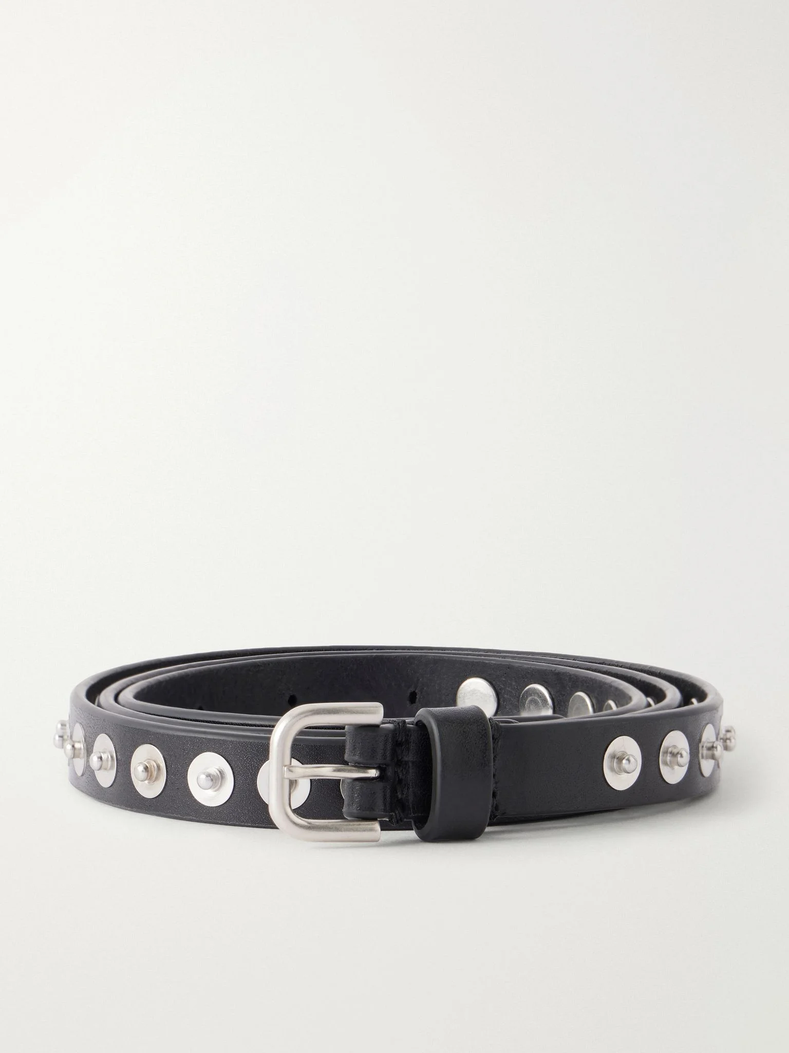 2cm Studded Leather Belt Black - 1