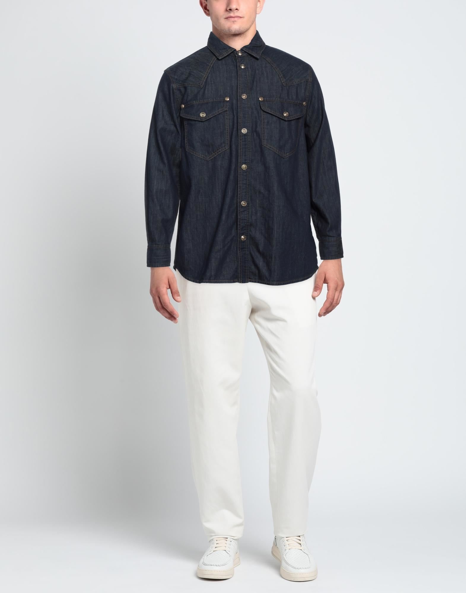 シェフ vol 75 ~102 VERSACE JEANS COUTURE Blue Men's Denim Shirt | yoox | REVERSIBLE