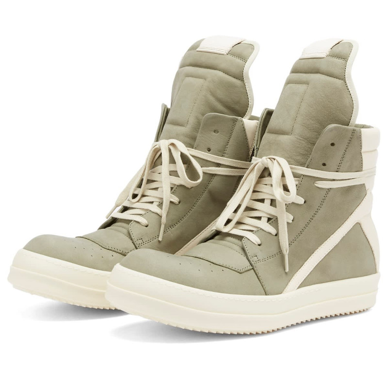 Rick Owens Rick Owens Leather and Nubuck Geobasket Sneakers outlook