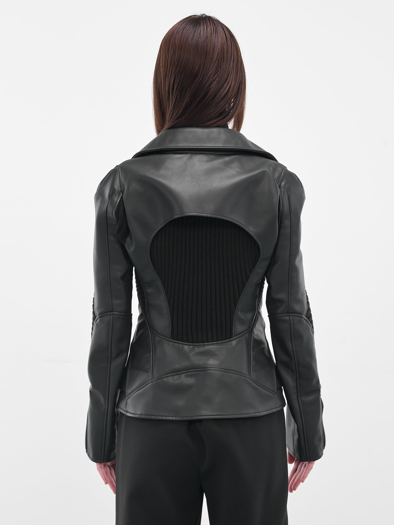 Black Rib Panel Biker Jacket - 3
