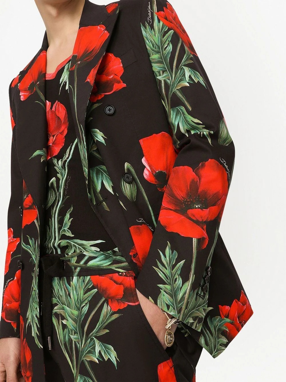 floral-print double-breasted suit jacket - 5