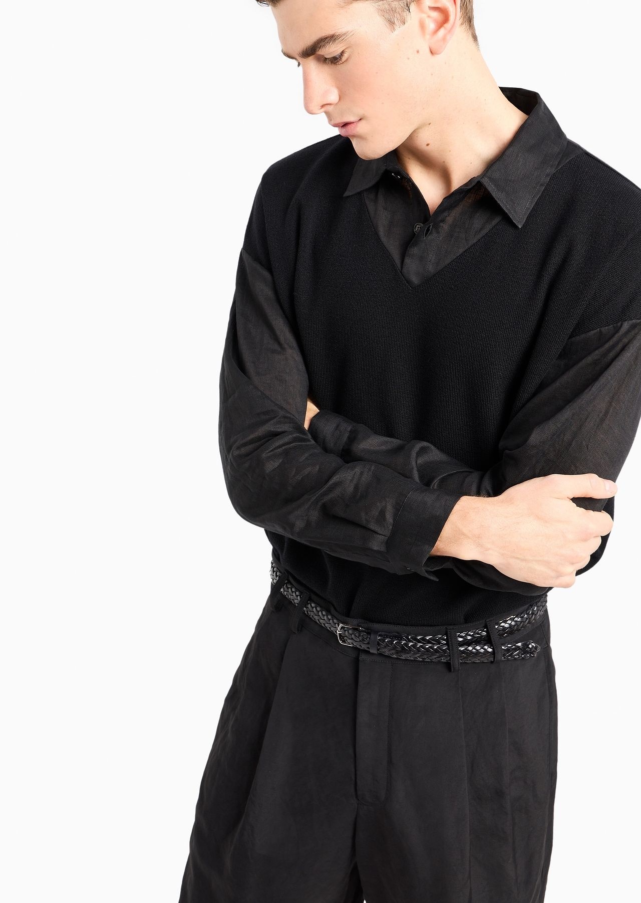 Long-sleeved, cotton and wool polo shirt - 6