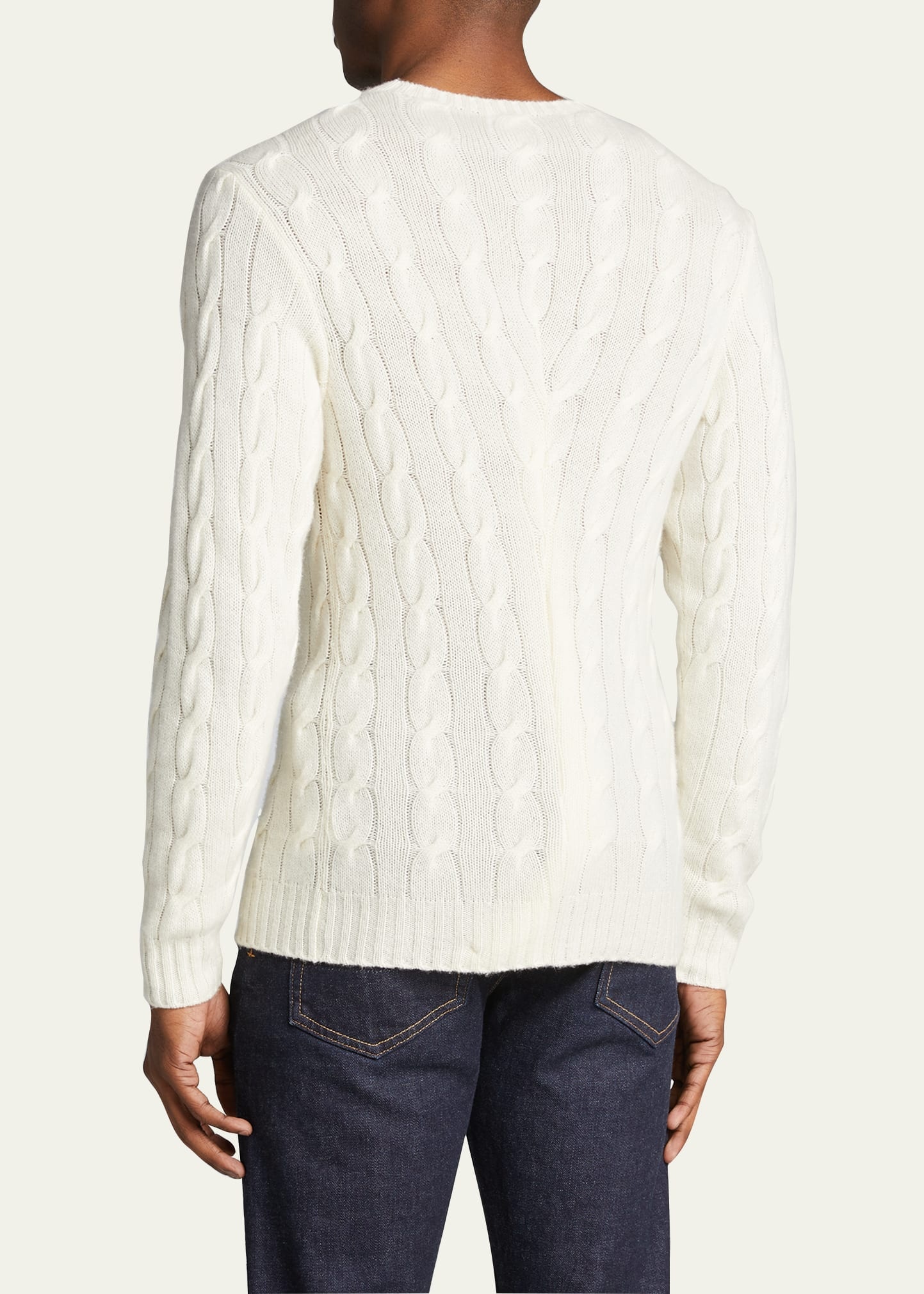 Cashmere Cable-Knit Crewneck Sweater, Cream - 3