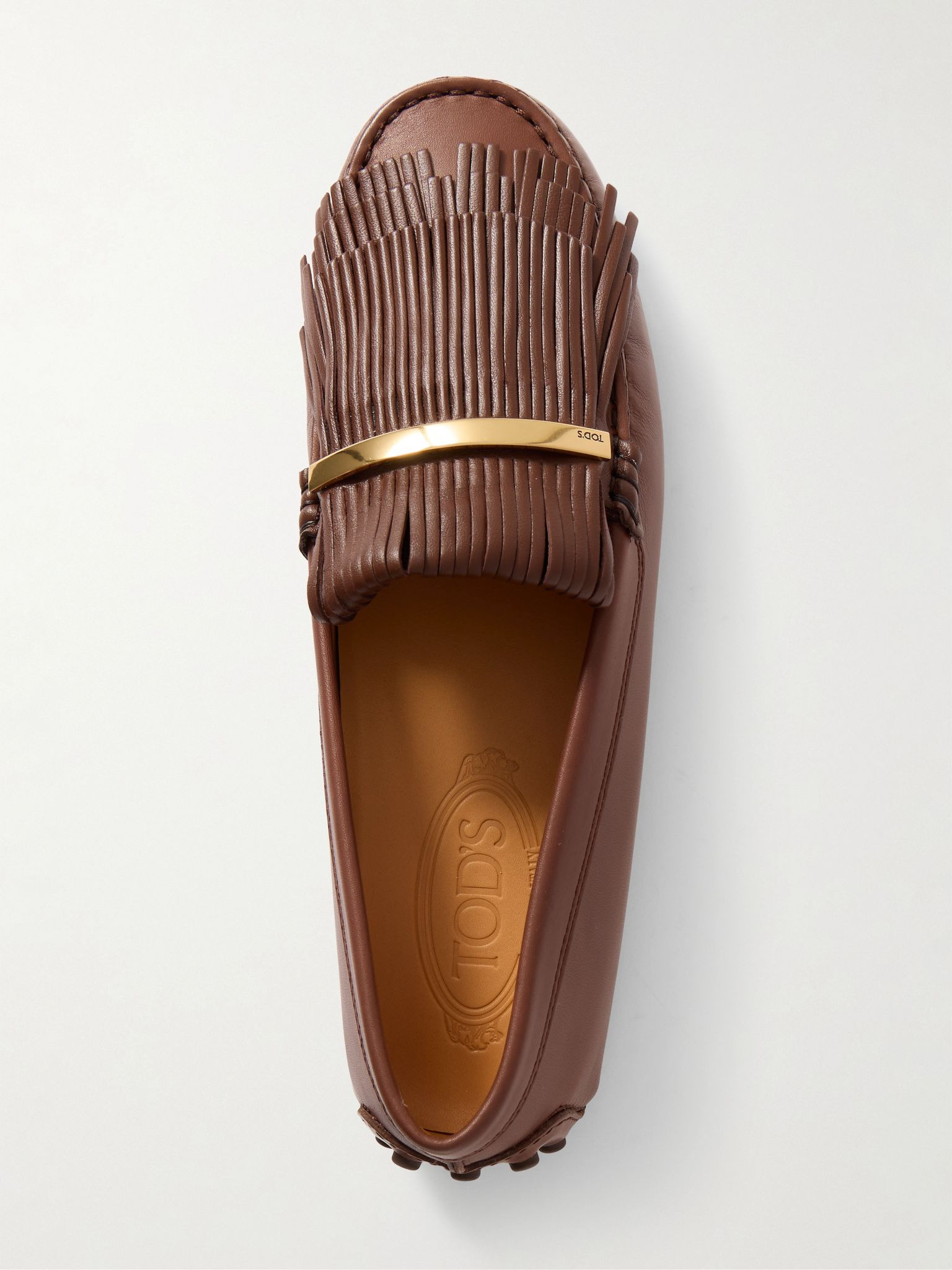 Gommino embellished fringed leather loafers Brown - 5