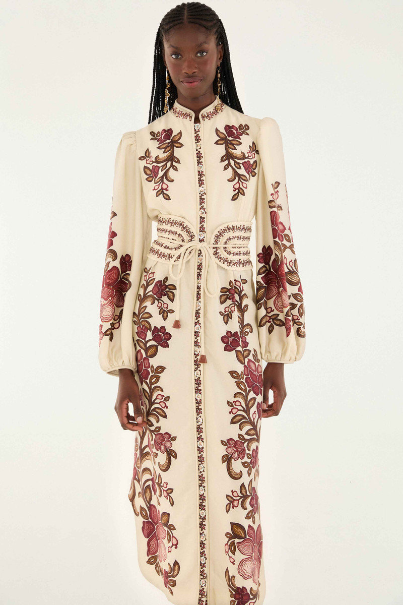 FARM RIO Sand Renata Floral Long Sleeve Midi Dress outlook