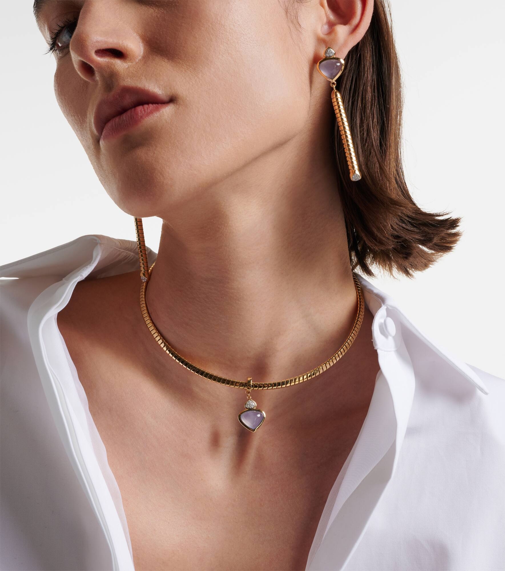 Trisolina 18kt gold necklace with chalcedony and diamonds - 2