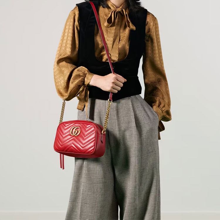 (WMNS) Gucci GG Marmont Gold Logo Leather Chain Small Red Classic Shoulder Messenger Bag 447632-DTD1 - 4