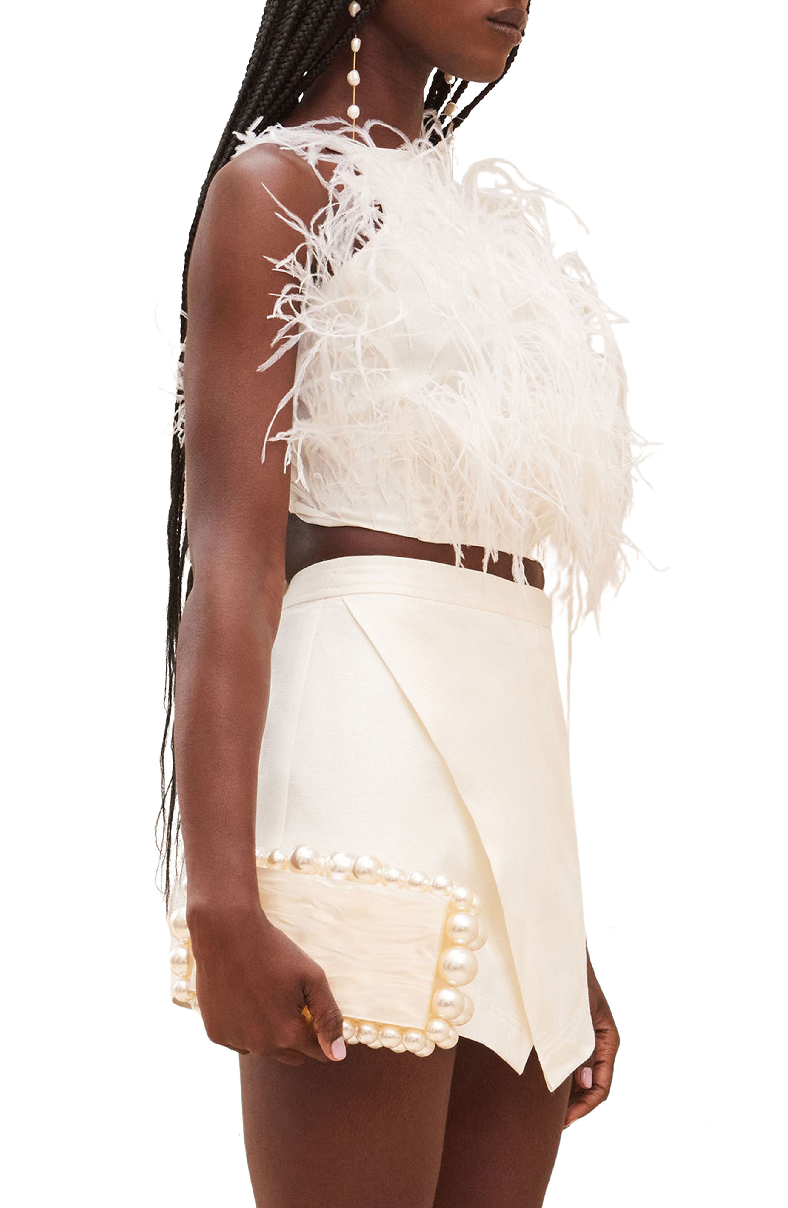 Cult Gaia Joey Feather Open Back Crop Top in White at Nordstrom - 3