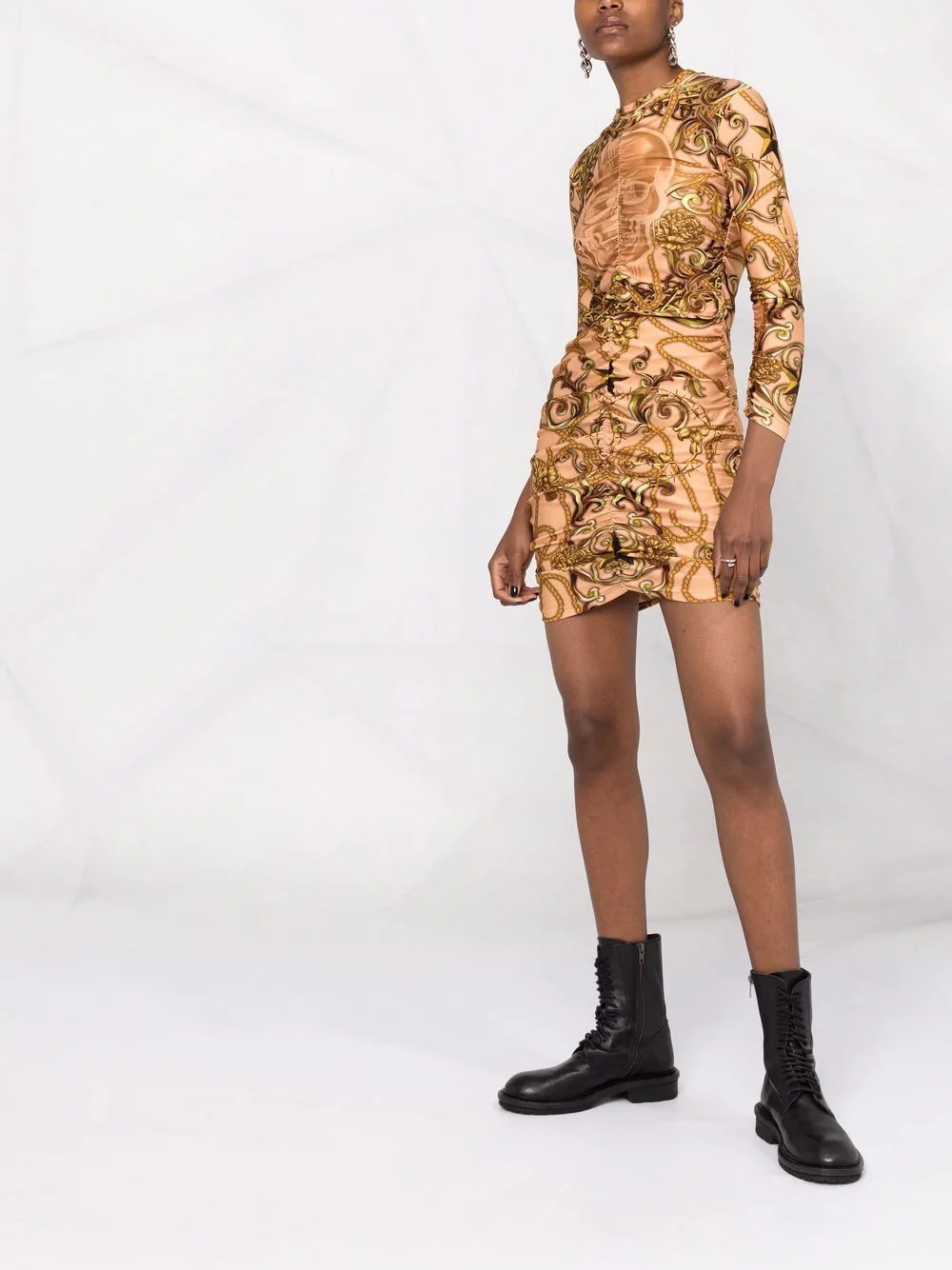 baroque-print bodycon dress - 6