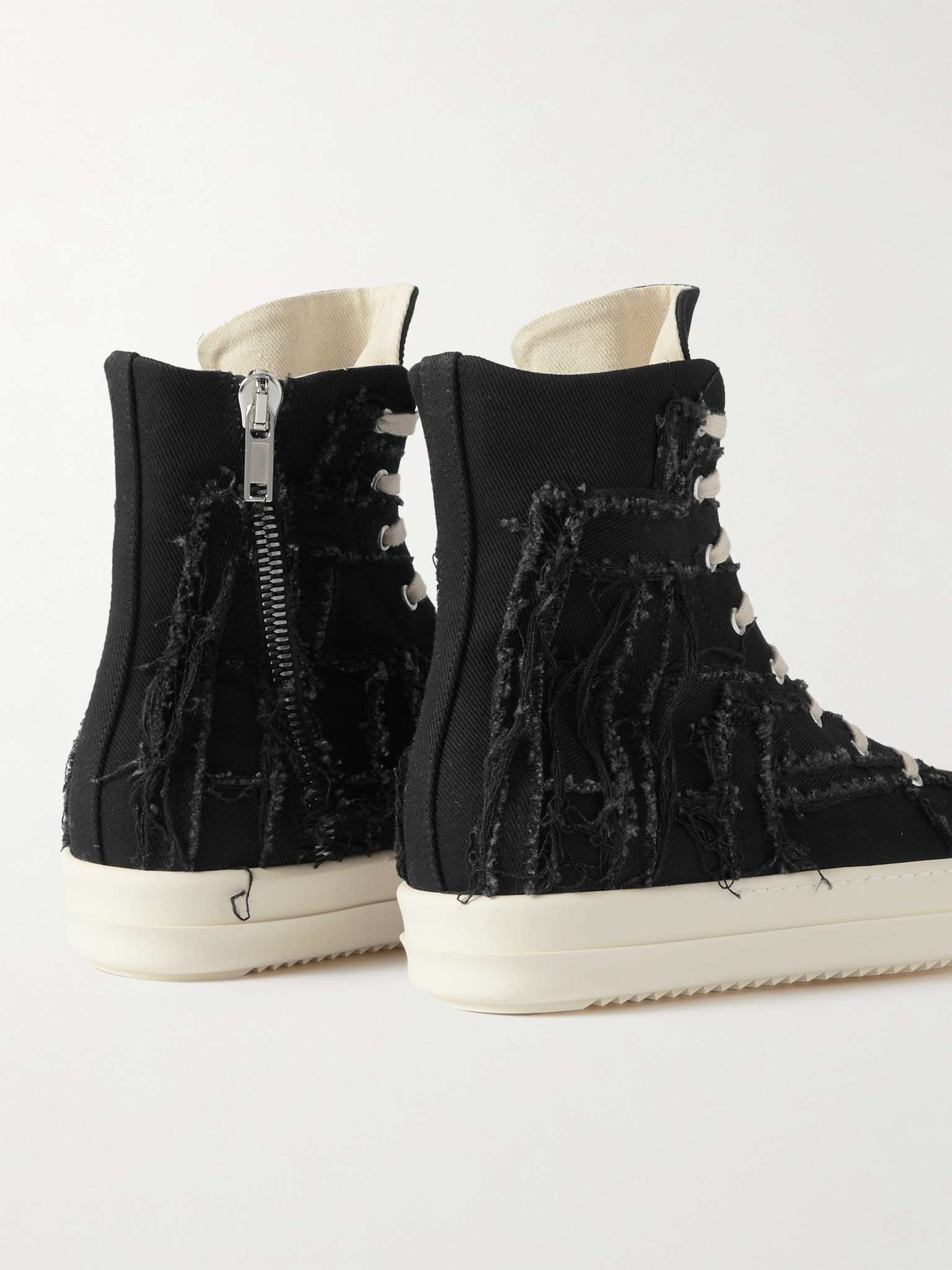 Rick Owens DRKSHDW Distressed Denim High-Top Sneakers Rick Owens DRKSHDW Distressed Denim High-Top Sneakers