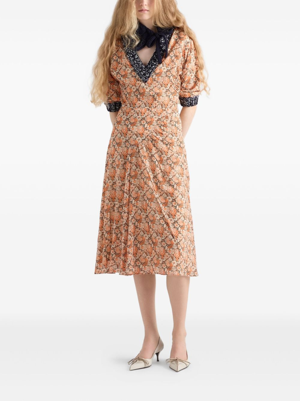 floral-print knit-trimmed midi dress - 2