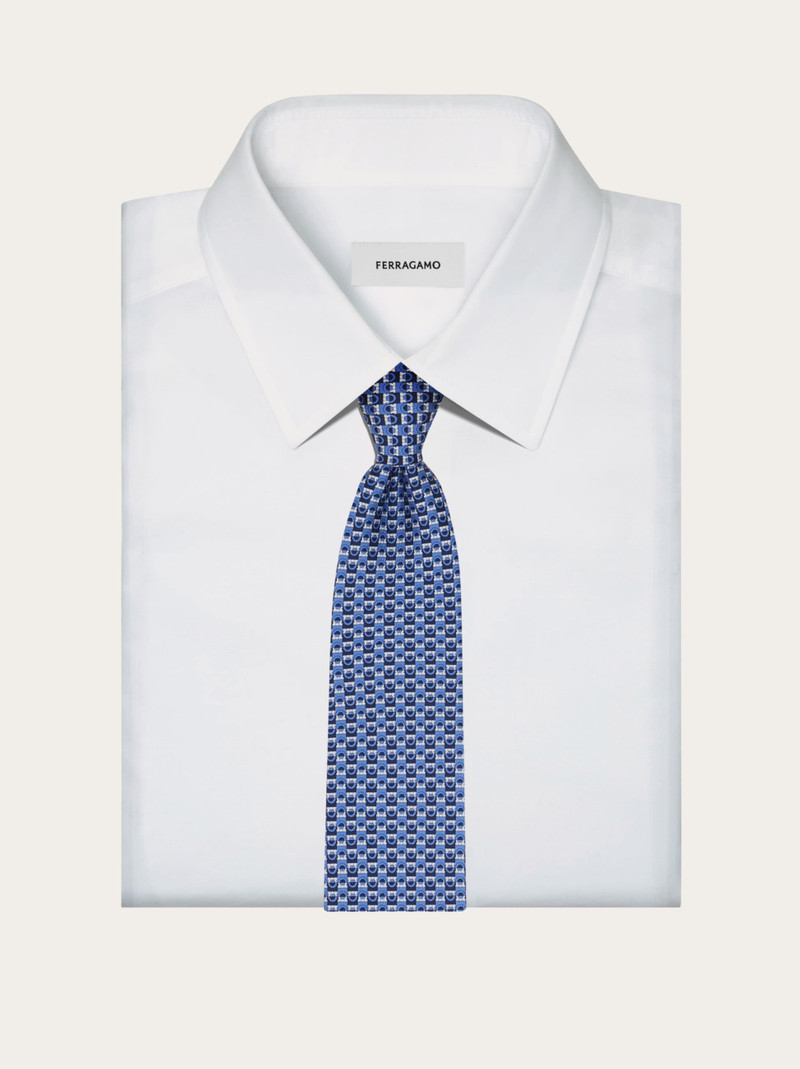 Gancini bicolor print silk tie 4