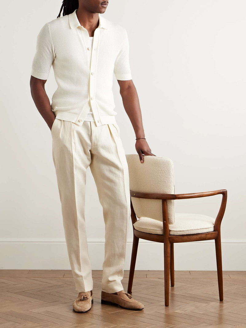 LARDINI Els Slim-Fit Waffle-Knit Cotton Shirt outlook