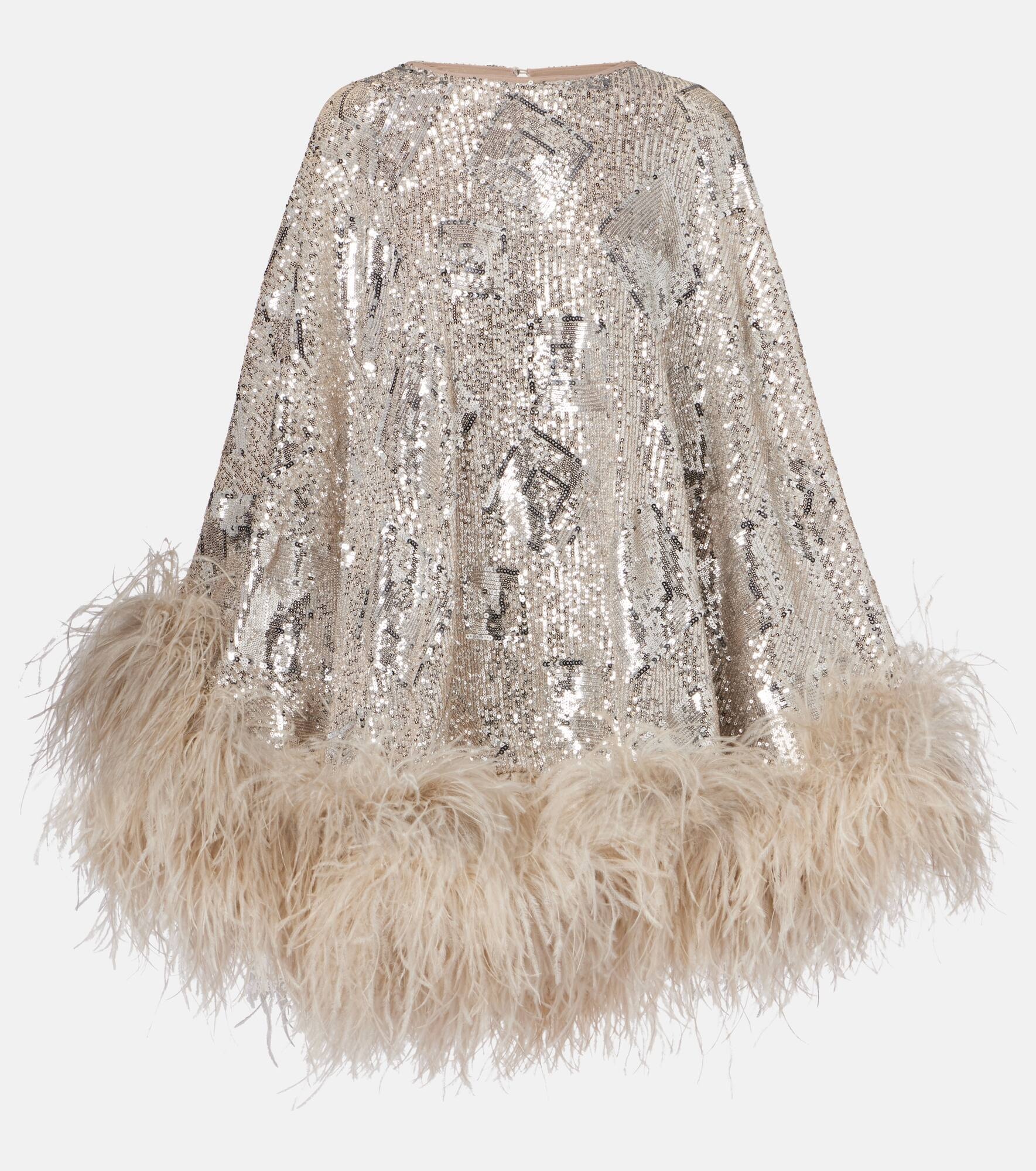 Nassau sequined feather-trimmed cape - 1