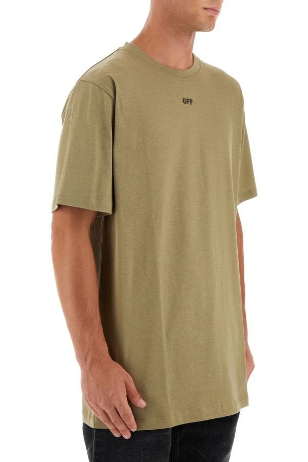 Off White Man Army Green Cotton T-Shirt - 3