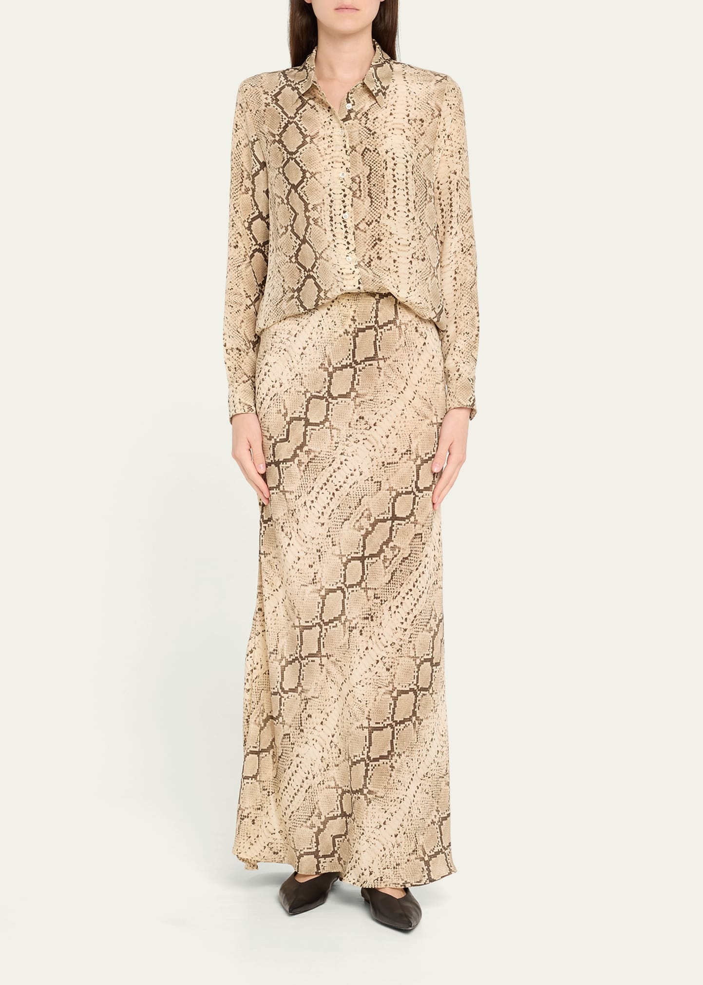 Snake Bias-Cut Silk Maxi Skirt - 2