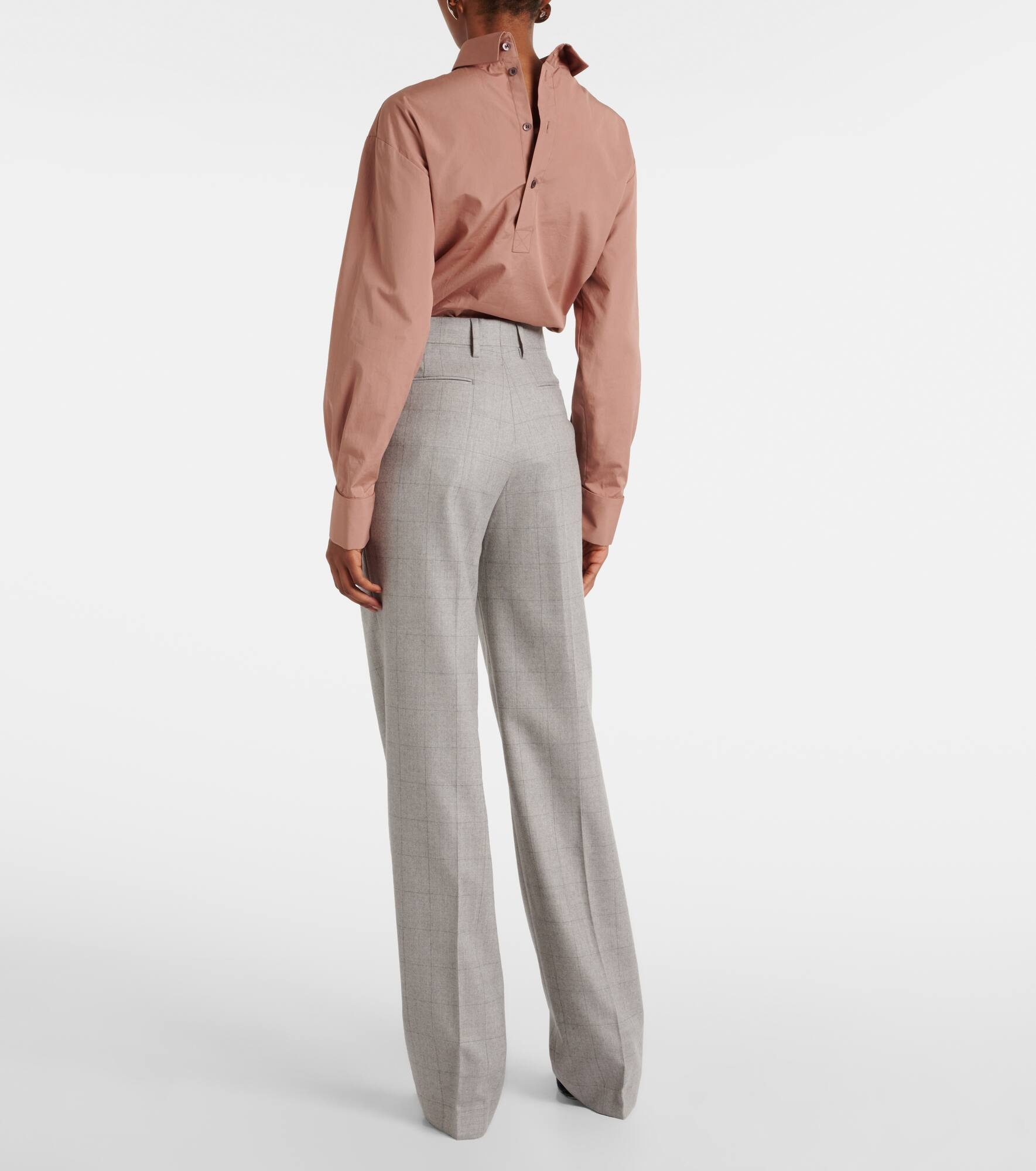 Checked wool straight pants - 3