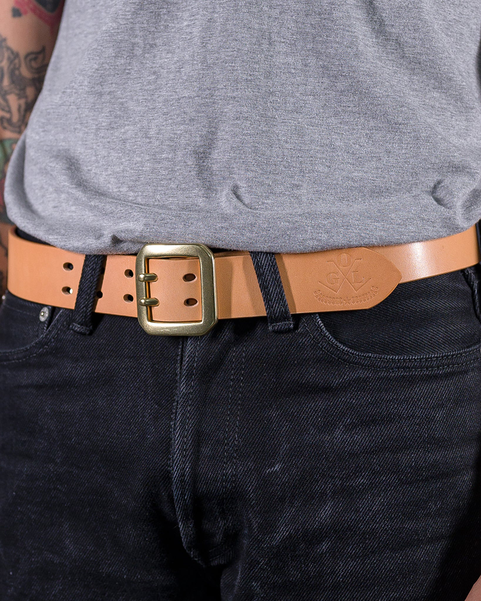 OGL-BELT-DPGAR-NAT OGL Double Prong Garrison Buckle Leather Belt - Natural - 2