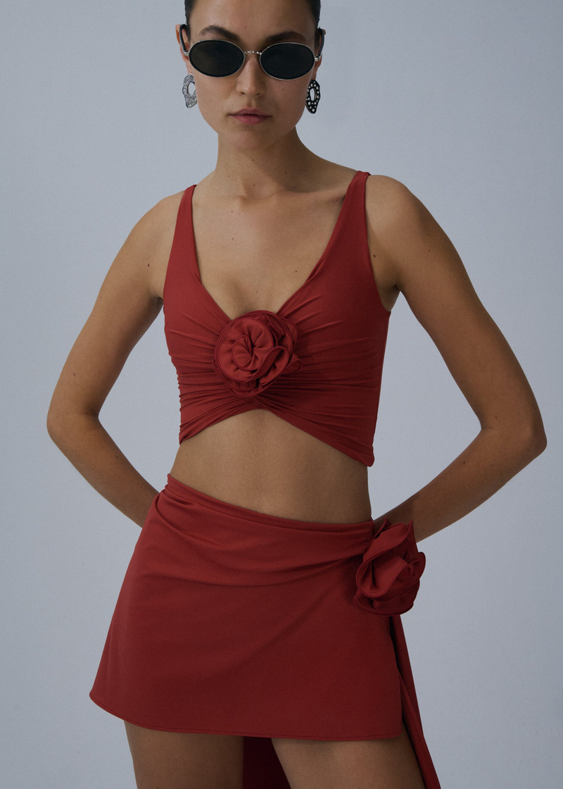 MAGDA BUTRYM Asymmetrical draped swim skirt in red outlook