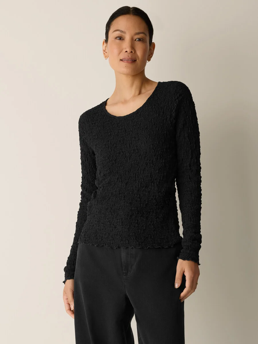 Bubble Jacquard Round Neck Top - 1