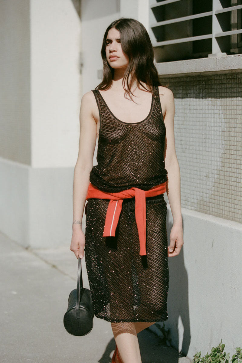 Glass Beaded Mesh Top - Jet Black - 7