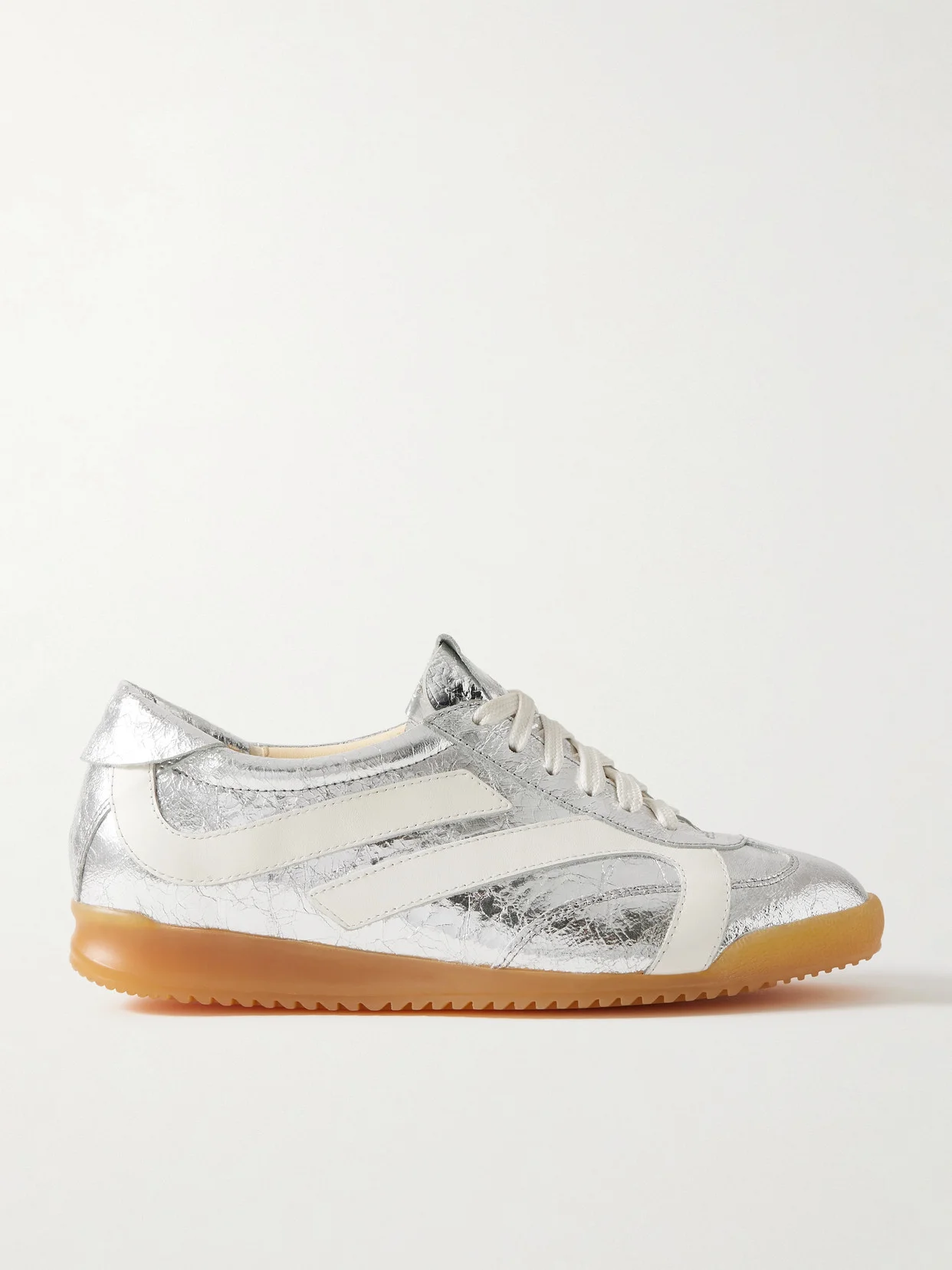 Track Paneled Metallic Crinkled-leather Sneakers - 1