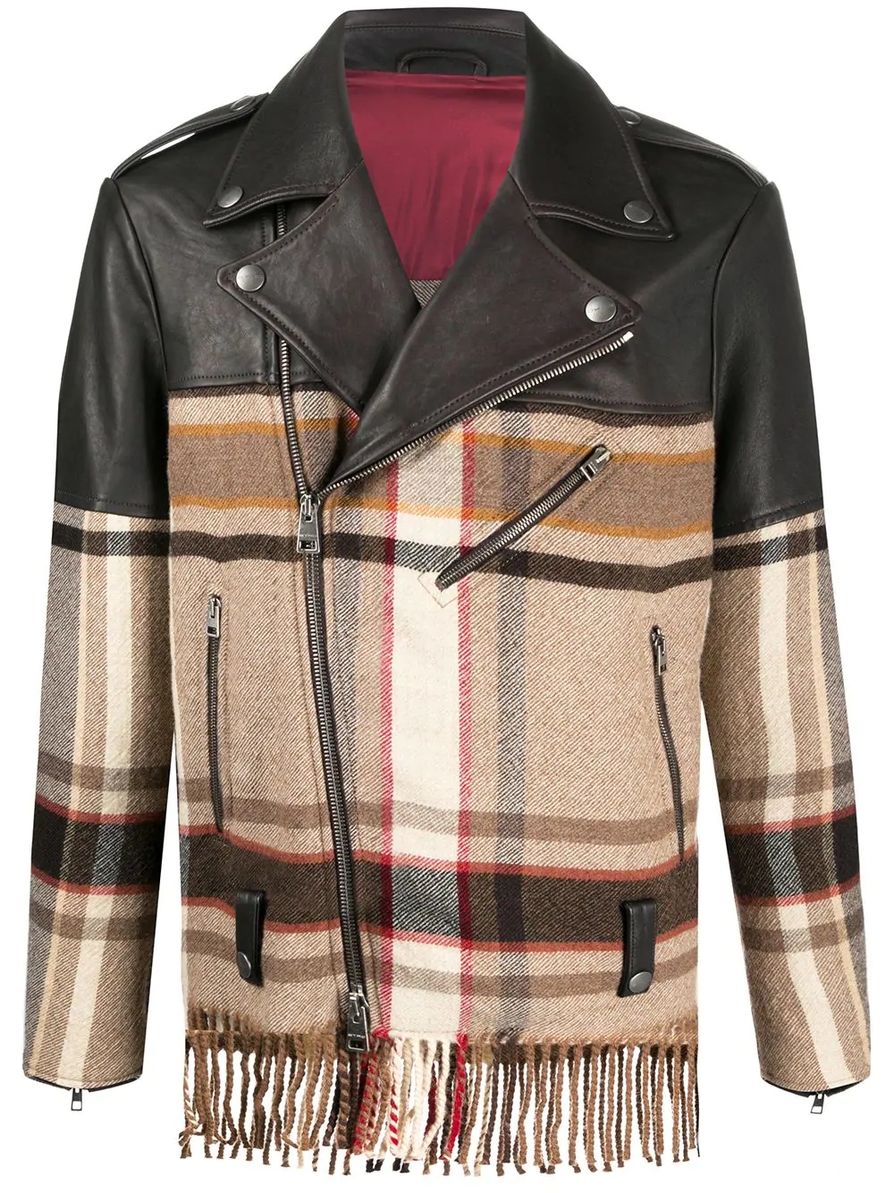 checked panel biker jacket - 1