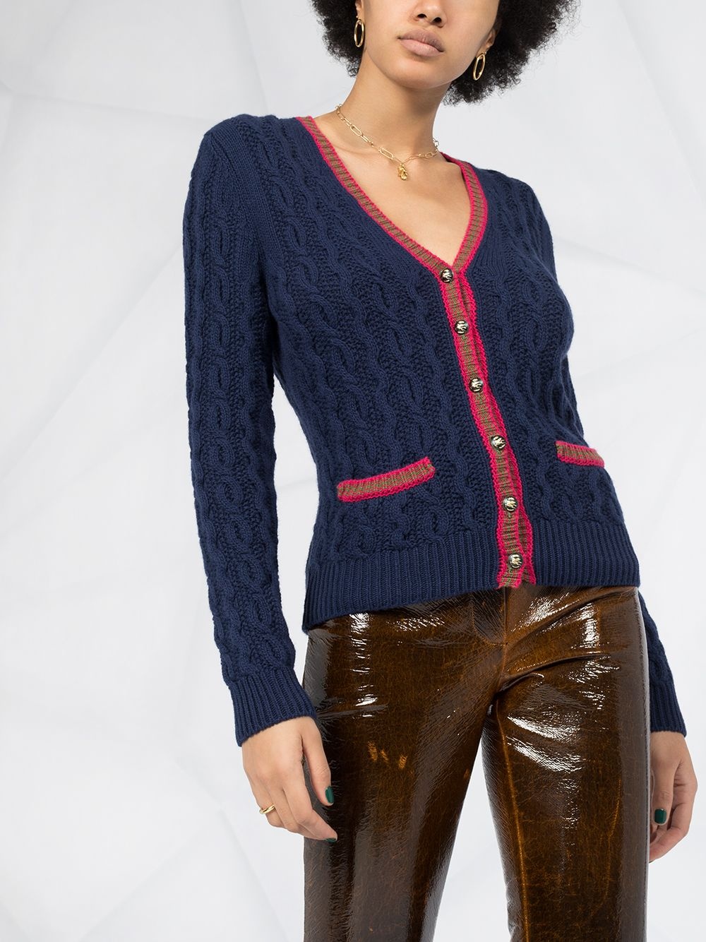 contrast-trimmed wool cardigan - 5