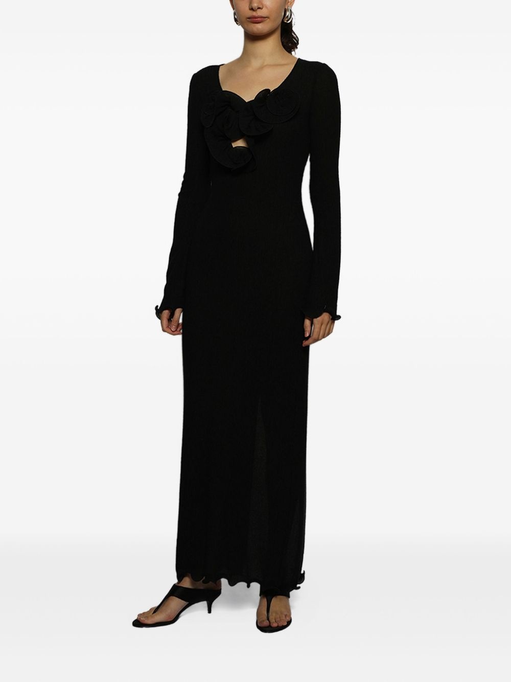 floral-appliqué long-sleeve dress - 2