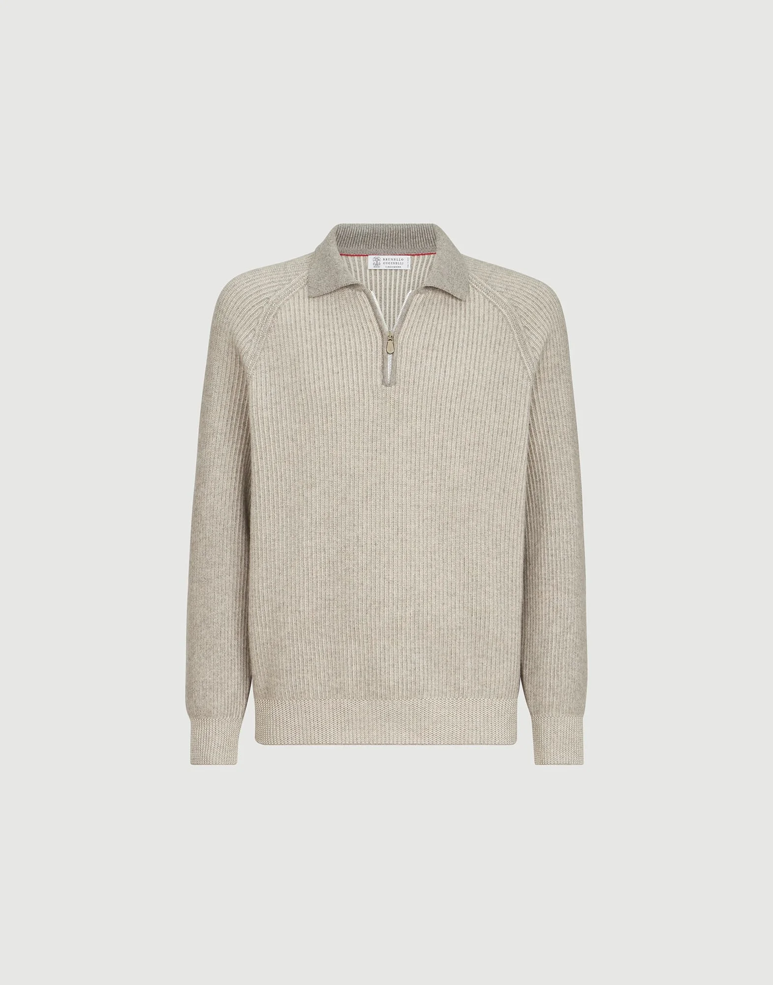 Cashmere vanisé English rib knit polo with half zip - 1