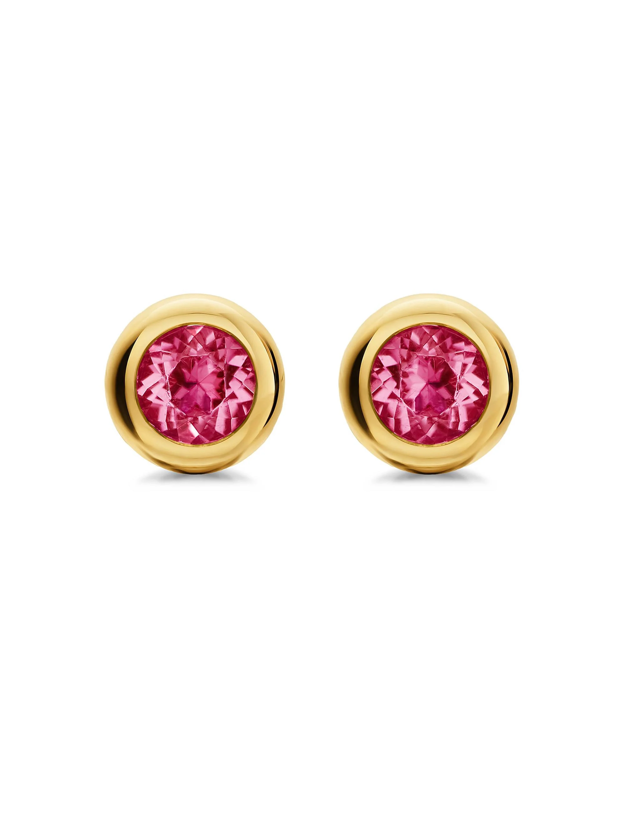 Women's Bezel Set Stud Earrings in 18K Yellow Gold - Pink Tourmaline - 1