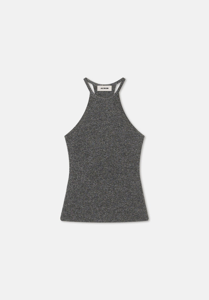 GALINA Sparkly ribbed halterneck top 1