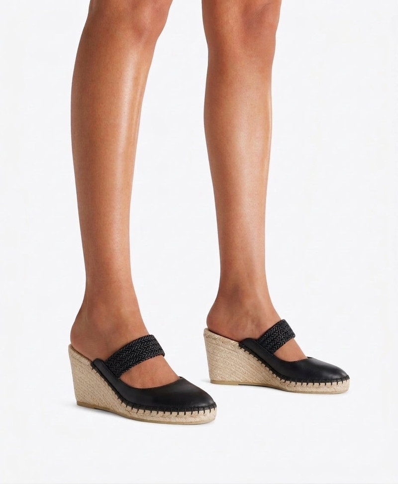 Siena 70 Black Leather Wedge Mules 4