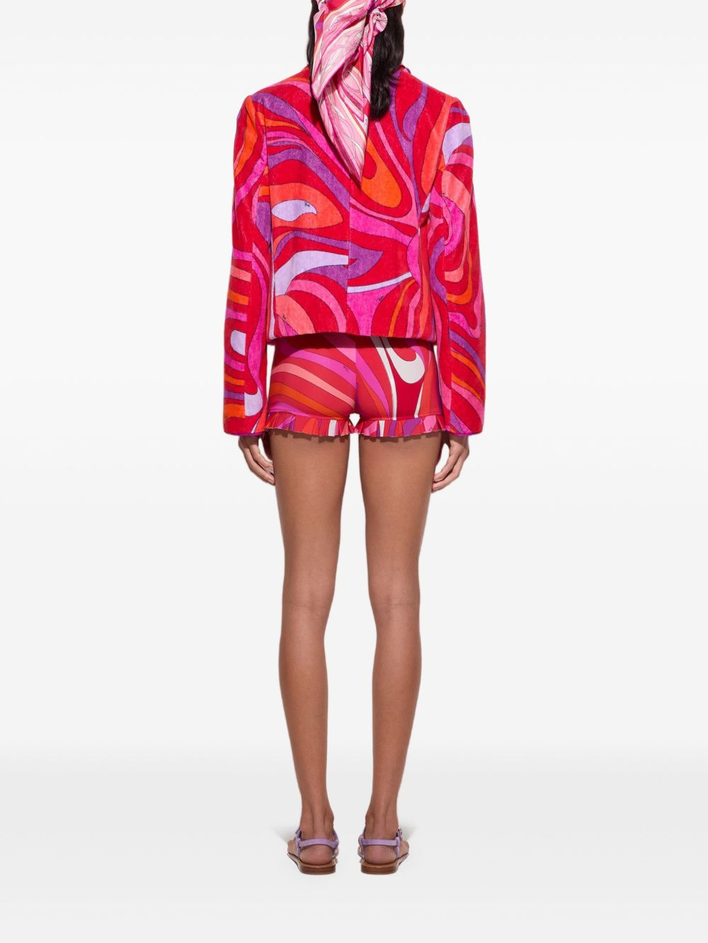 swirl-print ruffled jacket - 4
